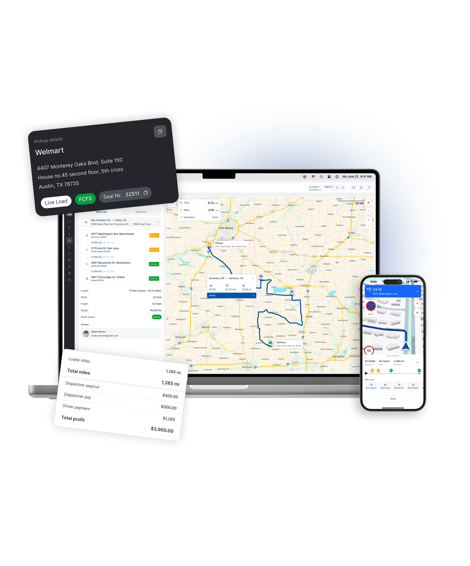 Truckin trucking operations dashboard showing dispatch, fleet and load overview