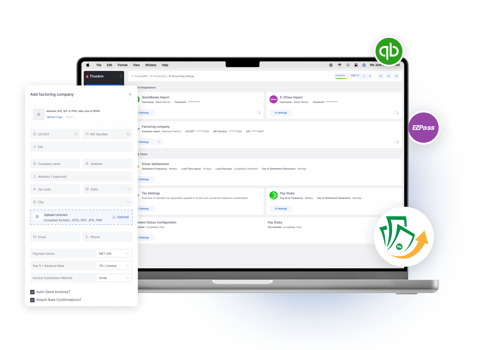 Truckin Factoring integrations - Connect invoice and document workflows with factoring partners.