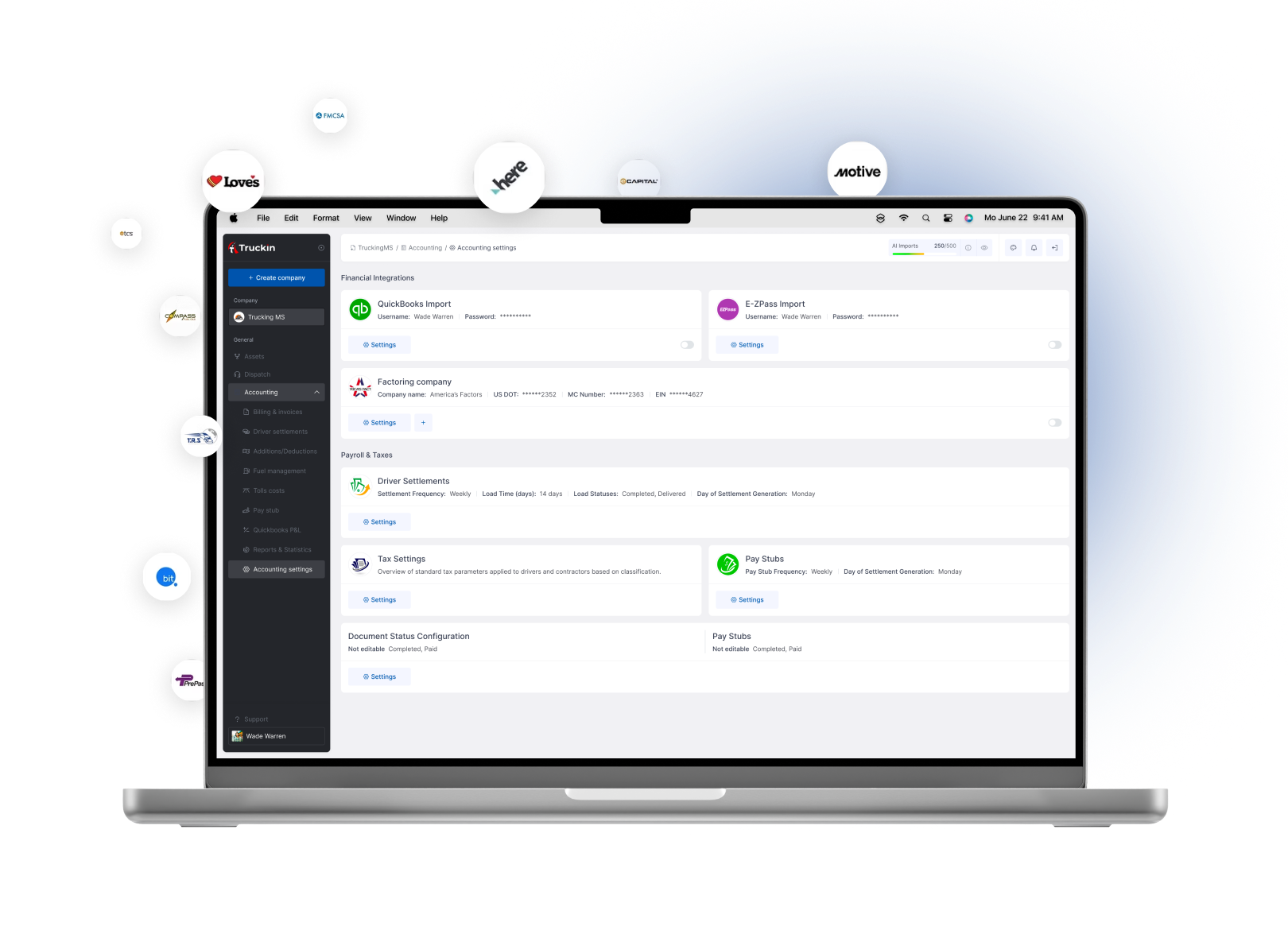 Truckin integrations directory for loadboards, ELD, tracking, accounting, factoring and fuel