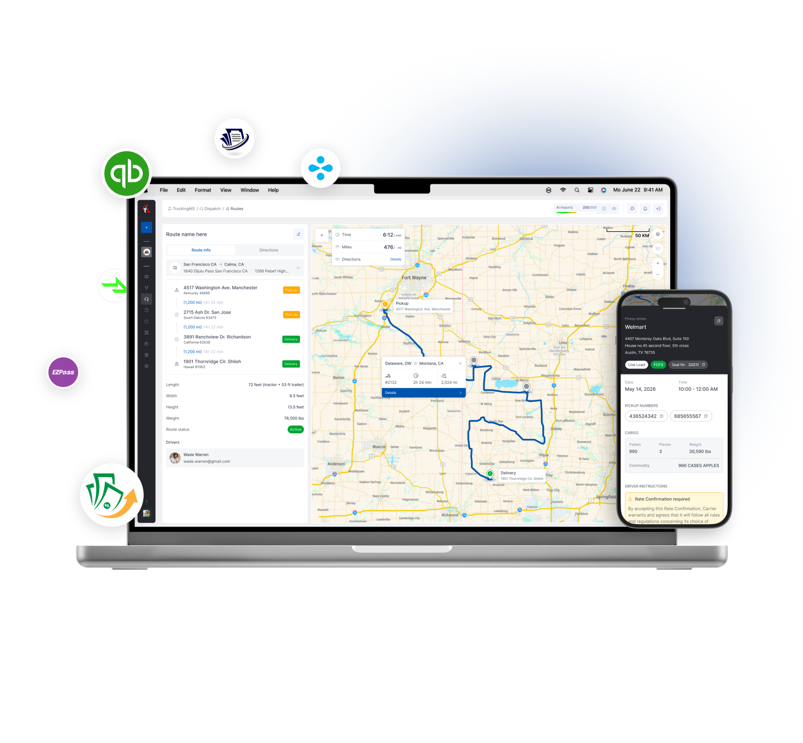 Truckin platform overview connecting dispatch, drivers, maintenance, safety and accounting