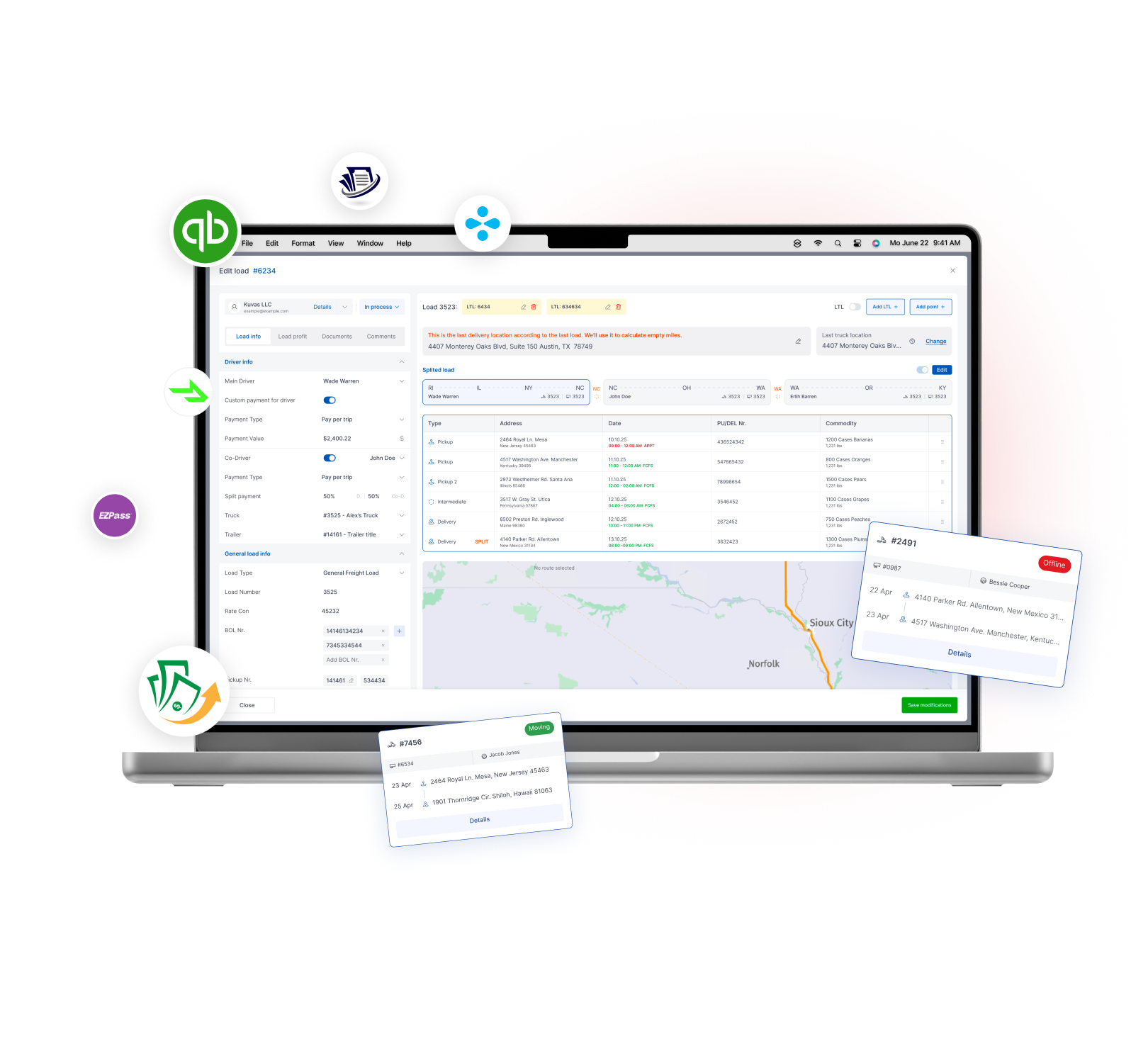 Truckin role-based dashboards for dispatch, safety, maintenance, accounting and owners