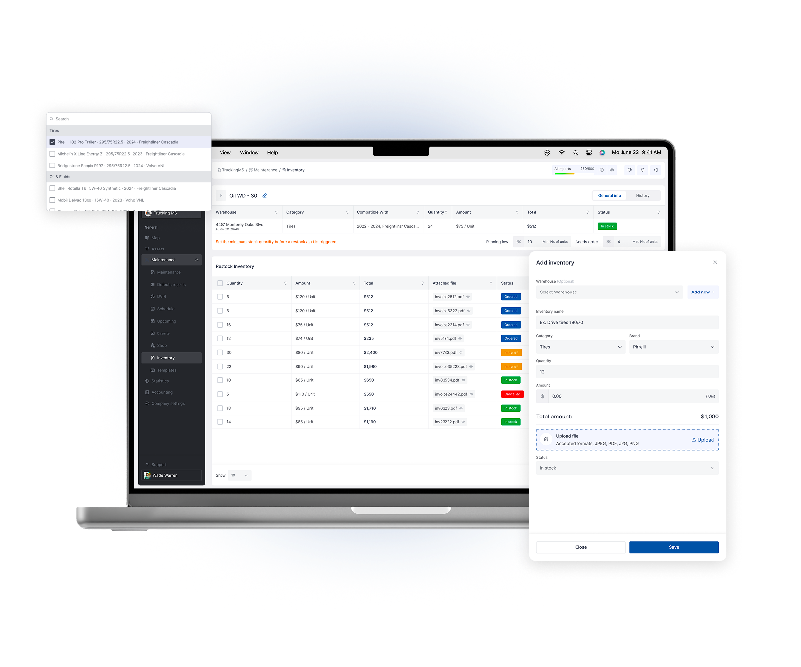 Truckin Reduce downtime with connected maintenance - Plan preventive maintenance, track repairs, manage shop activity, organize parts inventory and use DTC recommendations to act earlier.
