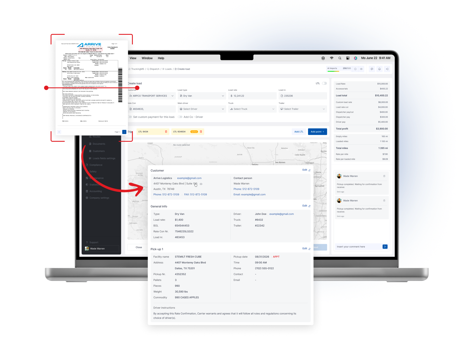 Truckin Truckin for Dispatch Teams - Create, import, assign and manage loads faster while keeping drivers updated and handling LTL, split loads and complex trips with automated calculations.